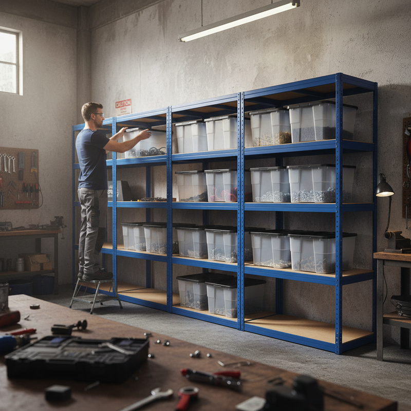 Premium Shelving Units with Storage Boxes - 1800mm High - Blue