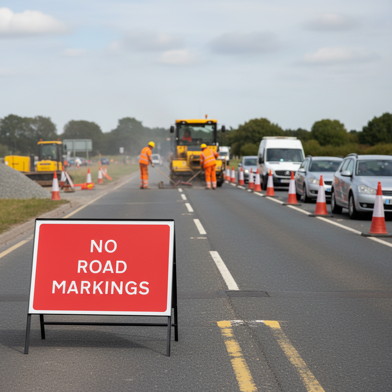 Premium Heavy Duty No Road Markings Metal Sign 1050x750mm - Compliant