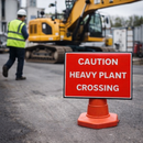 Caution Heavy Plant Crossing Cone Sign – 600mm x 450mm – Reflective Polypropylene – Road Safety