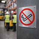 No Smoking Symbol – 140mm x 140mm – Brushed Aluminium – Indoor Use