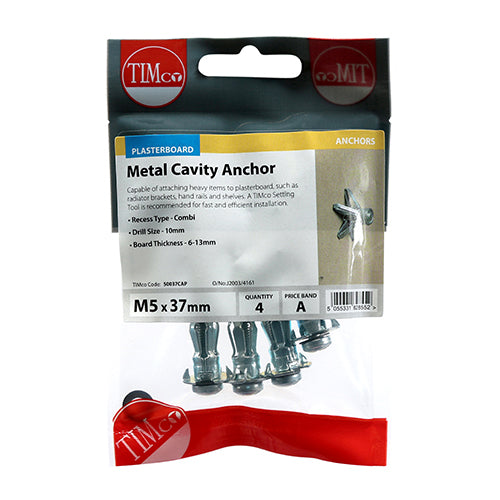 Metal Cavity Anchors - Zinc - M5 x 37 (45mm Screw)
