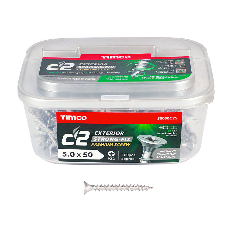 C2 Exterior Strong-Fix - PZ - Double Countersunk with Ribs - Twin-Cut - Silver - 5.0 x 50