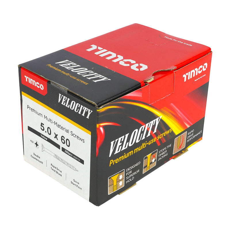 Velocity Premium Multi-Use Screws - PZ - Double Countersunk - Yellow - 5.0 x 60