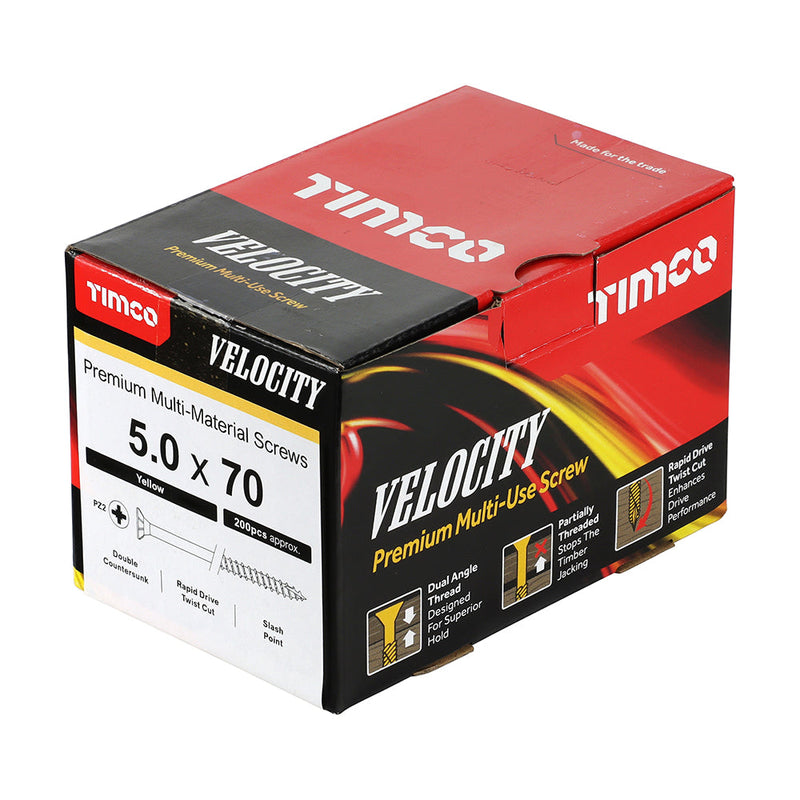 Velocity Premium Multi-Use Screws - PZ - Double Countersunk - Yellow - 5.0 x 70