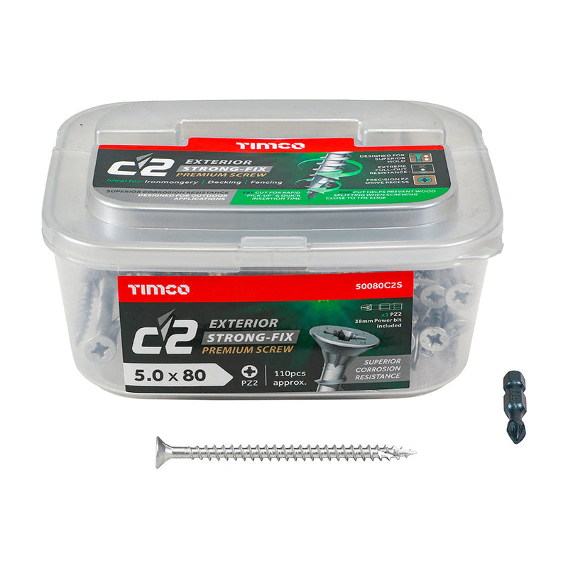 C2 Exterior Strong-Fix - PZ - Double Countersunk with Ribs - Twin-Cut - Silver - 5.0 x 80