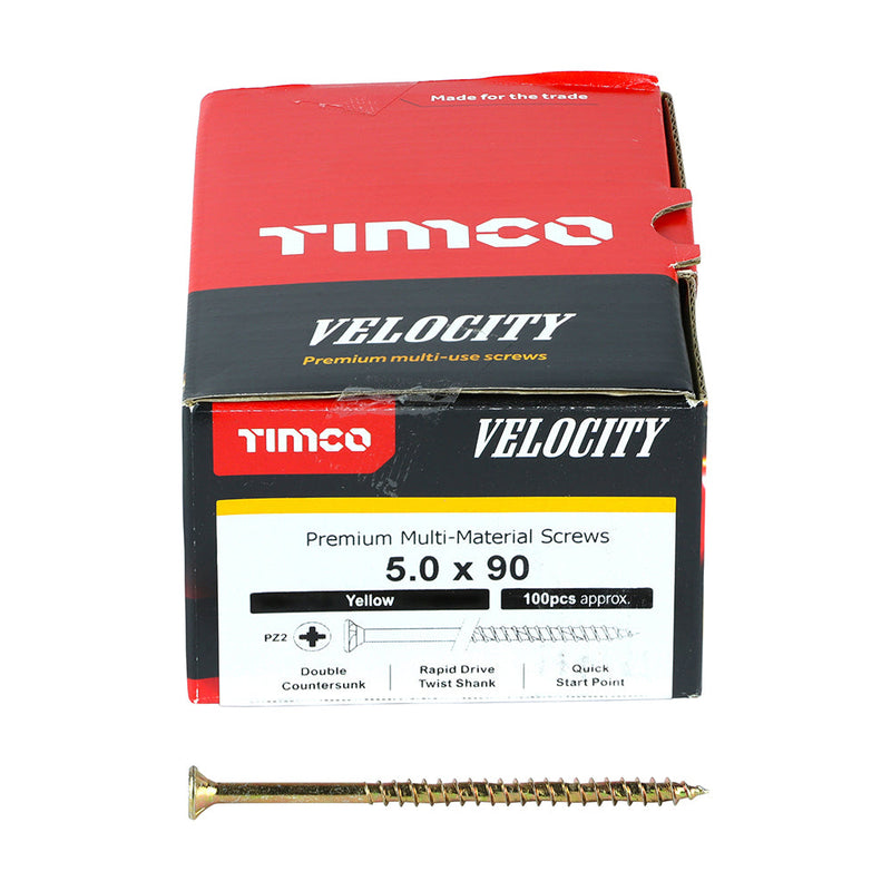 Velocity Premium Multi-Use Screws - PZ - Double Countersunk - Yellow - 5.0 x 90