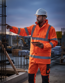 Premium High-Visibility PU Coated Jacket with Concealed Hood and Full Zip Front for Enhanced Safety and Comfort