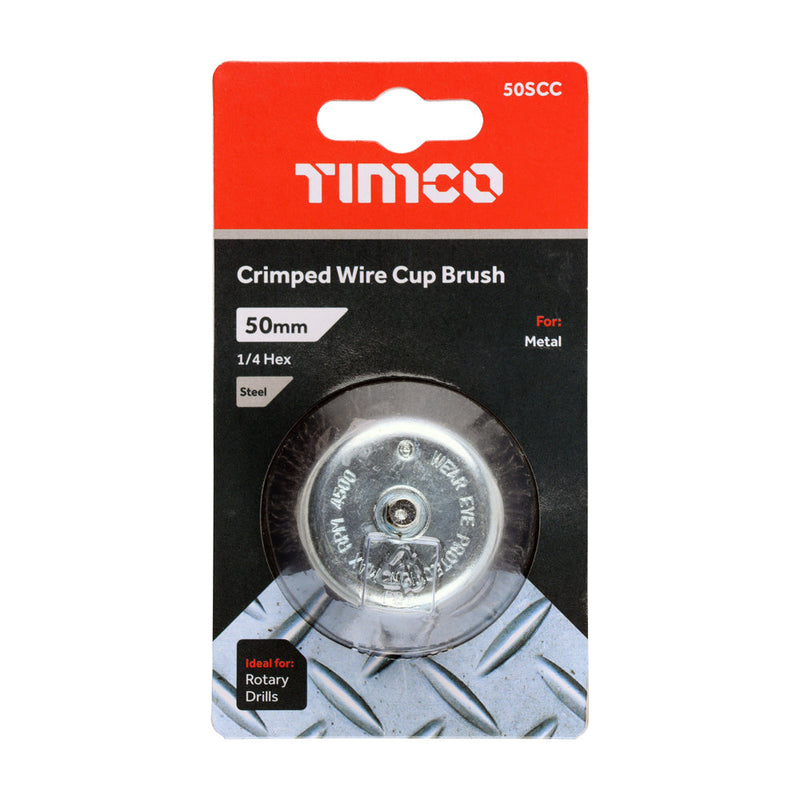 Drill Cup Brush - Crimped Steel Wire - 50mm