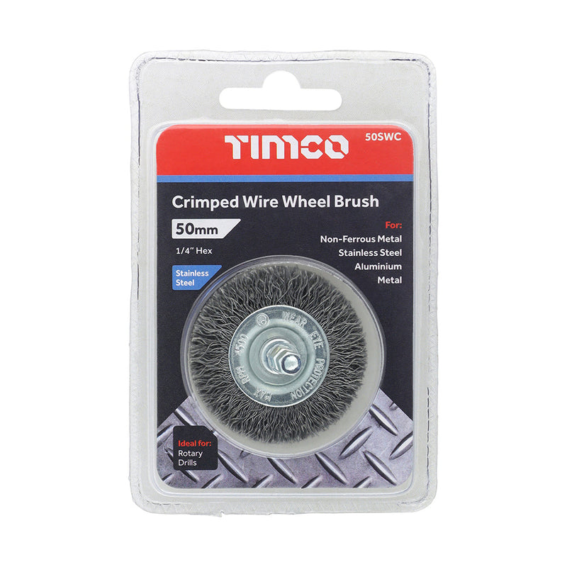 Drill Wheel Brush - Crimped Steel Wire - 50mm