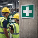 First Aid Symbol Safety Signs – 100mm x 100mm – Brushed Aluminium – Commercial Use