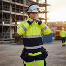 Premium Women's Hi-Vis Yellow/Navy Blue Arc Flash & Fire Retardant Multinorm Jacket with Oil, Dirt and Water-Repellent Features