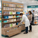 Premium Pharmacy Wall Unit with Adjustable Shelves, Slatwall System, and Spacious Bottom Drawer for Convenient Storage