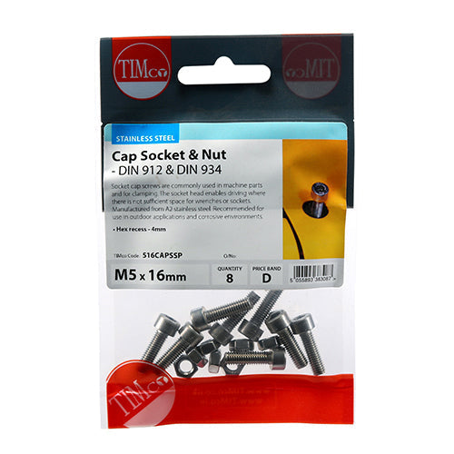 Socket Screws & Hex Nuts - Cap - Stainless Steel - M5 x 16