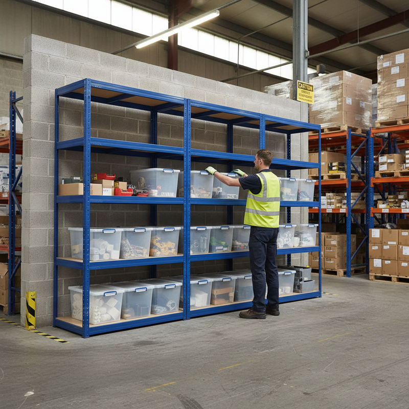 Heavy Duty 3x Shelving Units - 1800mm High - Blue with 8x 33.5L Storage Boxes