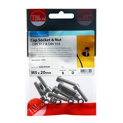 Socket Screws & Hex Nuts - Cap - Stainless Steel - M5 x 20