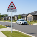 Premium Speed Bumps Ahead Supplementary Plate - Industrial Grade Warning Sign for Off-Highway Use with Reflective Face
