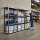 3x Heavy Duty Shelving Units - 1600mm High - Grey with 12x 33.5L Storage Boxes