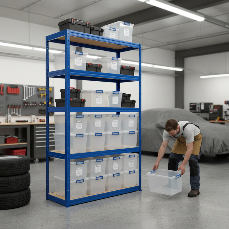 Heavy Duty Shelving Unit - 1800mm High with 12x 33.5L Storage Boxes