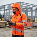 Premium Waterproof Hi-Vis Jacket for Rail Work - Lightweight, Eco-Friendly, and Breathable with Removable Hood