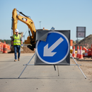 Premium Reversible Classic Roll-Up Traffic Sign for Keep Left/Right Directions - Durable Galvanized Steel Frame and Hard-Wearing PVC Face