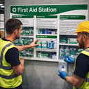Branded First Aid Station with Resuscitation of Adults Poster – 1200mm x 680mm – Rigid Correx Plastic – Workplace Safety