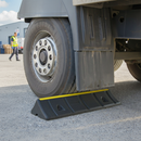 Premium Heavy Duty Recycled Rubber HGV Wheel Stops with Hi-Vis Yellow Markings for Enhanced Visibility and Protection