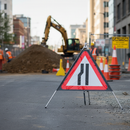 Premium Road Narrows Left Roll-Up Sign with Galvanized Steel Frame for Traffic Safety