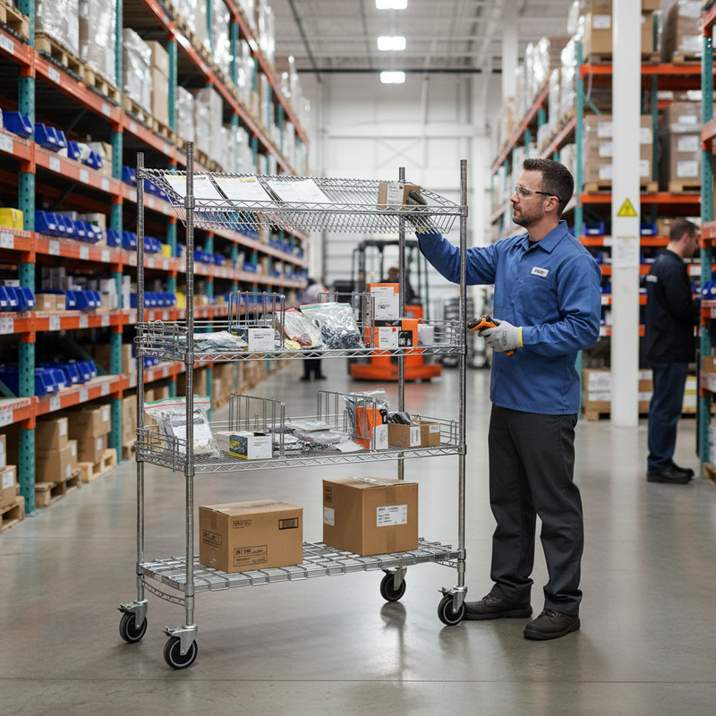 Professional Wire Picking Cart with Top Sloping Shelf - 4 Levels