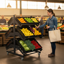 Premium Double Sided Mobile Fruit and Vegetable Display Unit with 800mm Width and 1.6m Height for Versatile Use