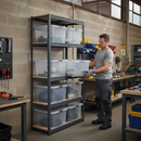 Premium Shelving Unit - 2130mm High - Grey with 8x 60L Plastic Storage Boxes