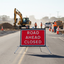 Premium Roll-Up Traffic Sign - Road Ahead Closed with Heavy-Duty Frame, 1050x750mm Size for Quick Deployment