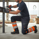 High-Performance Trousers with Kneepad Pockets - Dark Navy/Hi-Vis Orange