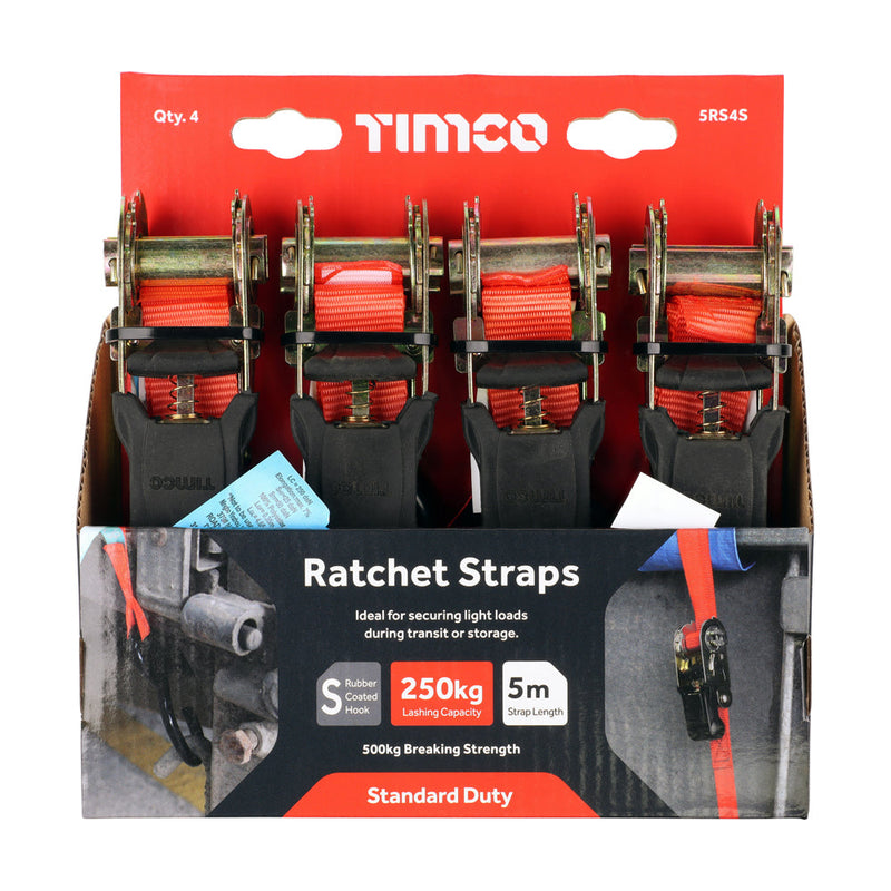 Ratchet Straps - S Hook - Standard Duty - 5m x 25mm