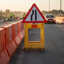 Premium Reversible Quick Fit Road Narrows Sign - 750mm Plastic with Adjustable Blanking Plate for Dual-Sided Visibility
