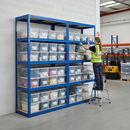 Premium 2x Shelving Unit - 1800mm High - Blue with 12x 60L Plastic Storage Boxes