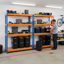 2x Premium Heavy Duty Shelving - 1770mm High - Blue & Orange with 12x 37L Plastic Storage Boxes