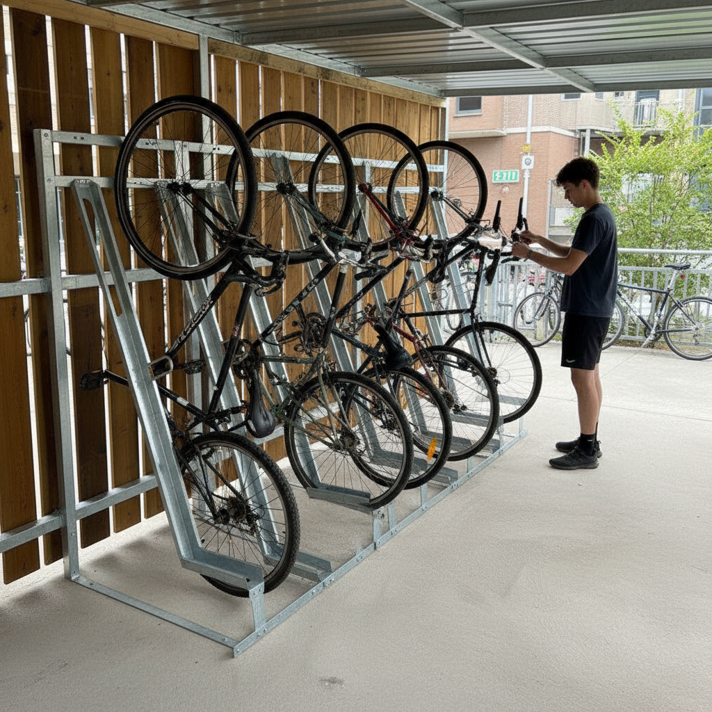 Premium Semi-Vertical Cycle Rack for Space Saving Storage - Ideal for