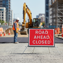 Premium Roll-Up Traffic Sign - Road Ahead Closed with Heavy-Duty Frame, 1050x750mm Size for Quick Deployment