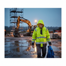 Premium Hi-Vis Yellow and Black Rain Jacket with Extended Back, Lightweight and Waterproof for Enhanced Visibility in Adverse Weather Conditions