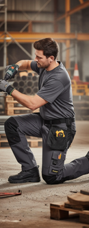 Premium Full Stretch Work Trousers with Reinforced Knees, Slim Fit and Multiple Storage Pockets in Steel Grey and Black