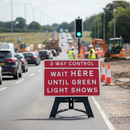Premium 3/4 Way Control Traffic Sign - Wait Here Until Green Light Shows, 1050x750mm with Reflective Face and Durable Frame