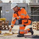 High-Performance Hi-Vis Trousers with Kneepad Pockets - Fluorescent Orange/Dark Navy