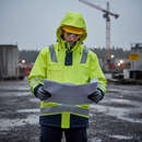 Premium Hi-Vis Yellow/Navy Blue Arc Flash & Fire Retardant Raincoat with Detachable Hood and Adjustable Features