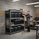 Heavy Duty Garage Shelving - 1770mm High - Grey with Storage Boxes