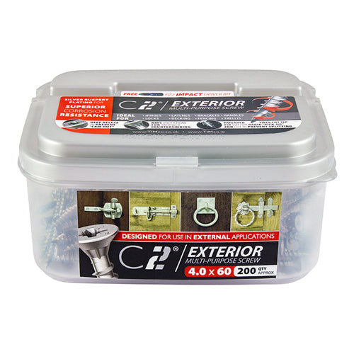 C2 Exterior Strong-Fix - PZ - Double Countersunk with Ribs - Twin-Cut - Silver - 6.0 x 40