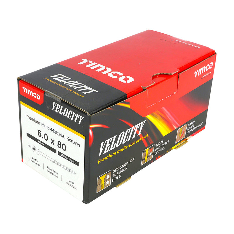 Velocity Premium Multi-Use Screws - PZ - Double Countersunk - Yellow - 6.0 x 80