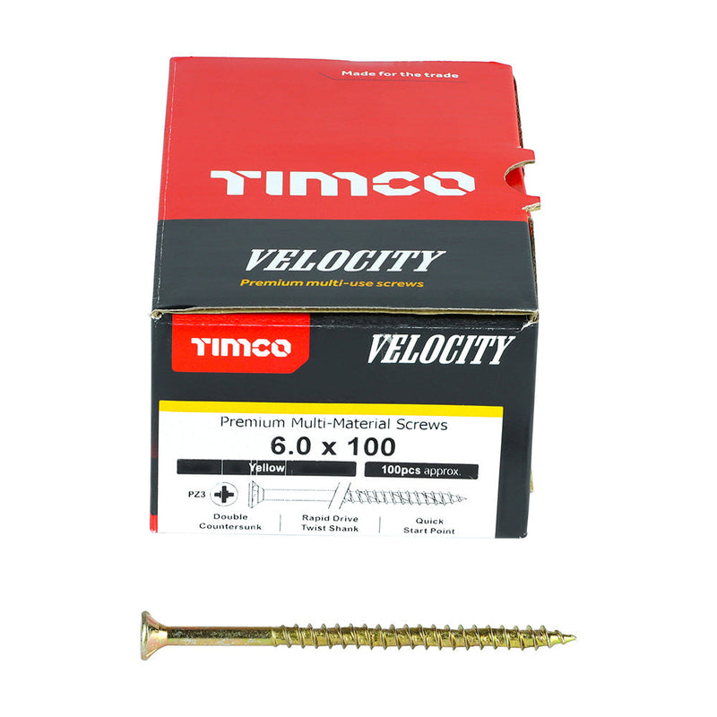 Velocity Premium Multi-Use Screws - PZ - Double Countersunk - Yellow - 6.0 x 100