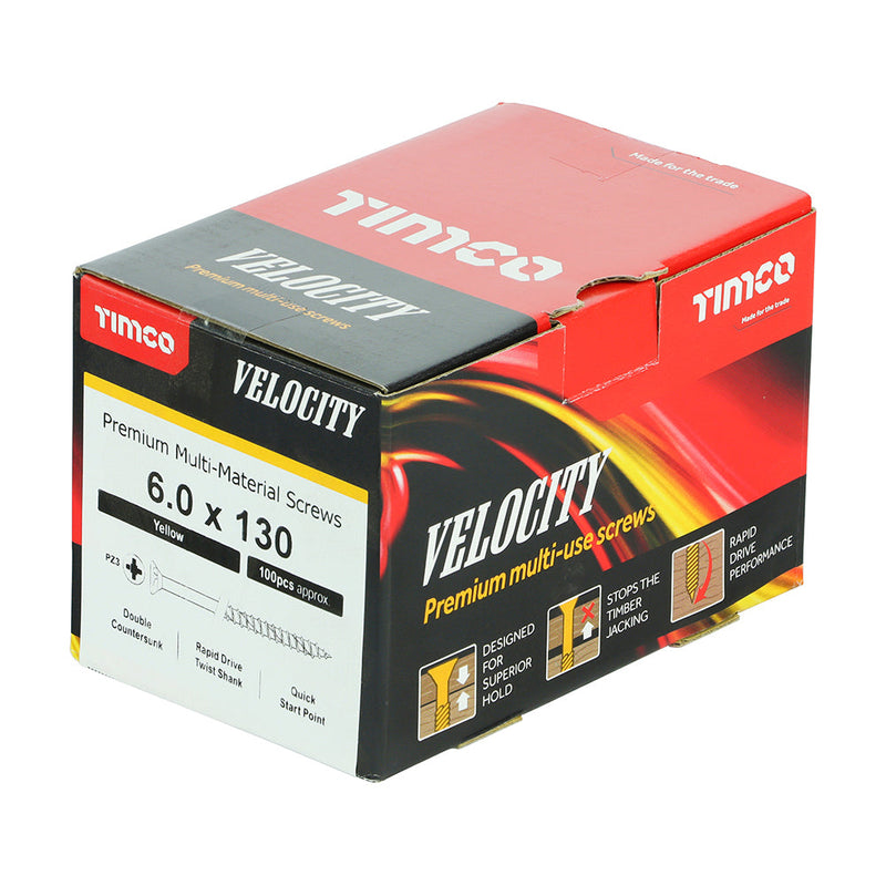 Velocity Premium Multi-Use Screws - PZ - Double Countersunk - Yellow - 6.0 x 130