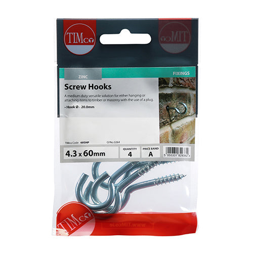 Screw Hooks - Zinc - 60mm