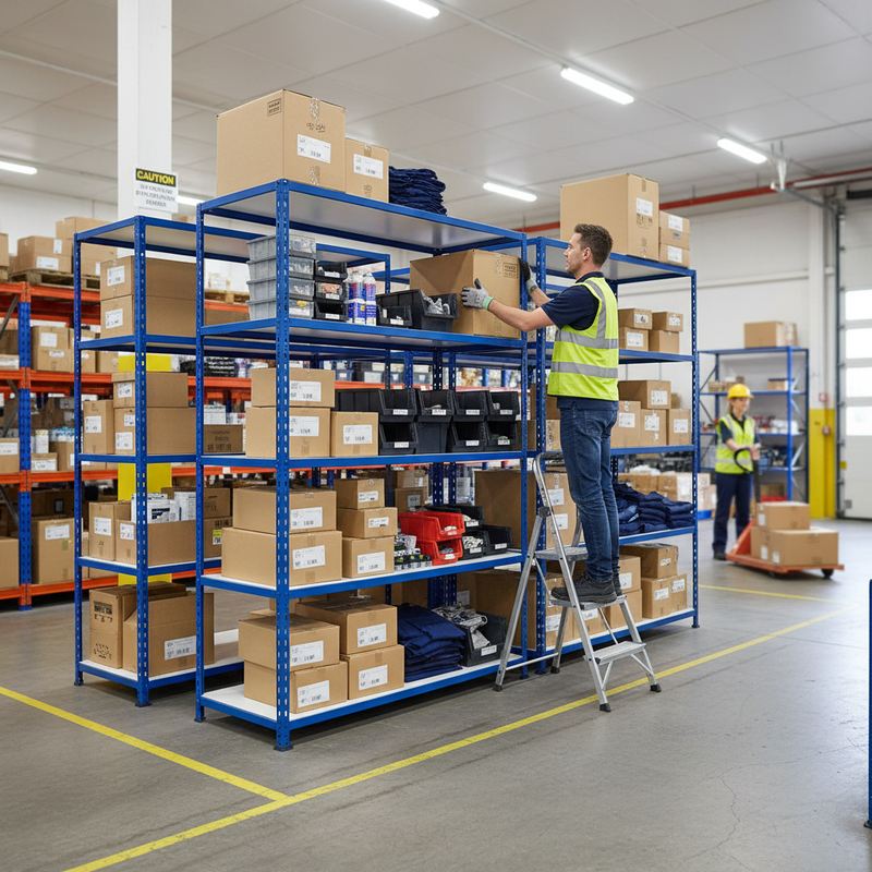 Heavy Duty Industrial Shelving Unit - 2440mm High - 200kg Capacity - Melamine - Blue Finish